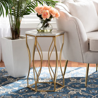 Baxton Studio H01-97049-Metal/Marble Side Table Kalena Modern and Contemporary Gold Metal End Table with Marble Tabletopg